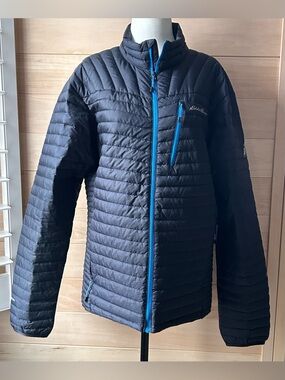Men’s Eddie Bauer Charcoal Quilted Jacket with Bright Blue Trim Size Medium